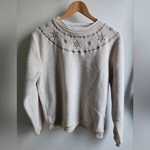 Vintage Embroidered Cream Fleece Sweater